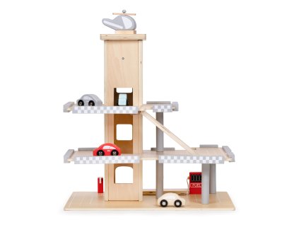 Drevená 3-poschodová garáž s výťahom a autíčkami ECOTOYS