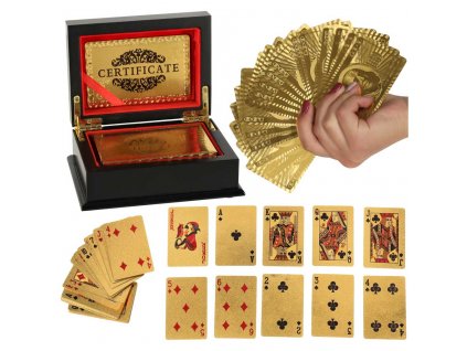 Zlaté plastové hracie karty v ozdobnej kazete