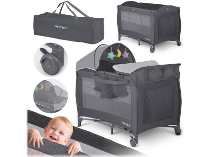 Cestovná postieľka + matrac + taška 125 x 65 x 78 cm RK-242 antracit