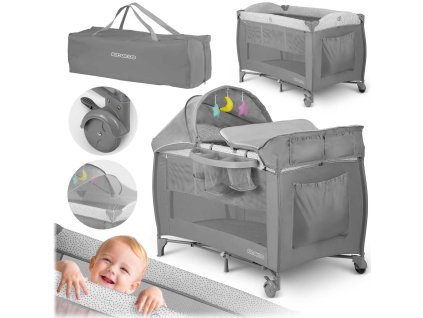 Cestovná postieľka + matrac + taška 125x65x78cm RK-242 sivá