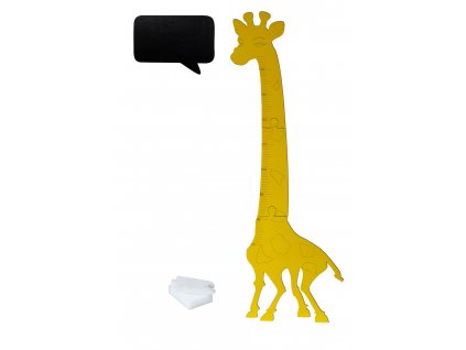 Dřevěná žirafa růstová míra 125 cm žlutá + křídová tabule 32 x 44 cm