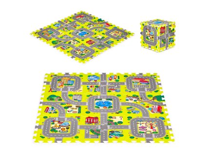 Detská penová puzzle podložka IPLAY Mesto 9 dielov 90,5×90,5 cm