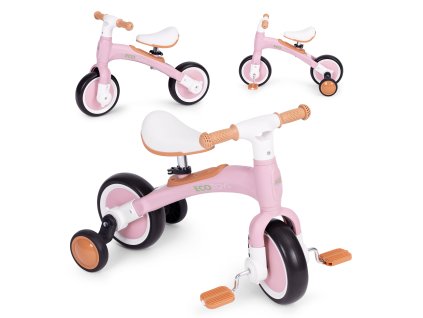 Cyklistický bicykel s pedálmi - tréningový bicykel s bočnými kolieskami 3v1 ružový ECOTOYS