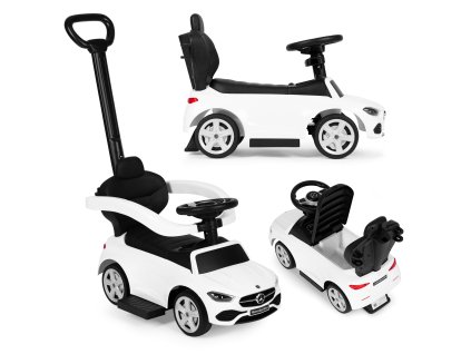 Detské odrážadlo Mercedes C Class 3v1 – interaktívny volant, vodiaca rukoväť, biele