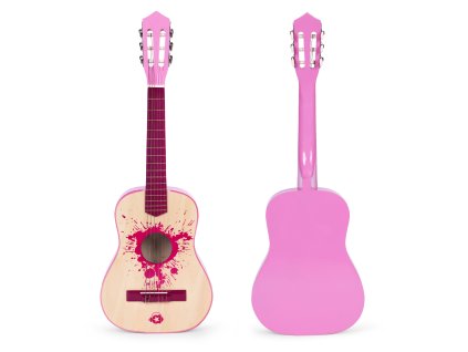 Ružová detská gitara veľká - 30 drevených 6 strún kovových a nylonových ECOTOYS