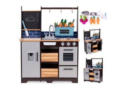 Drevená detská kuchynka ECOTOYS s doplnkami a zeleninou