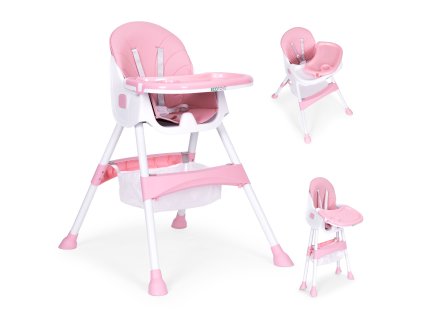 Detská jedálenská stolička 5-bodové popruhy ružový ECOTOYS
