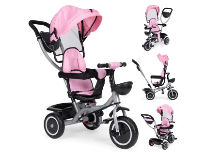 Trojkolka 2v1 otočné sedadlo a skladacia strieška ružová - ECOTOYS