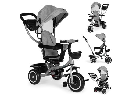 Trojkolka 2v1 otočné sedadlo a skladacia strieška - sivá ECOTOYS