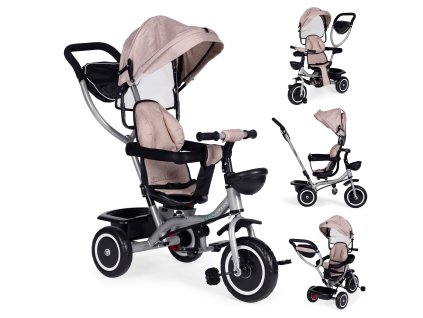 ECOTOYS trojkolka 2v1 s otočným sedadlom – béžová