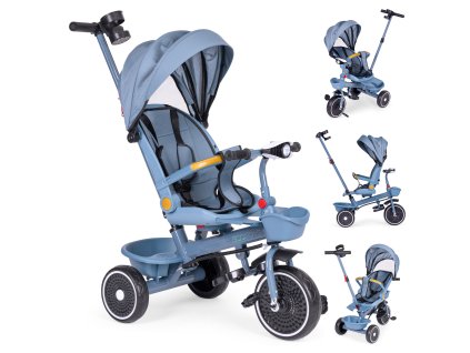 Trojkolka 2v1 kočík otočné sedadlo skladacia strieška modrá ECOTOYS