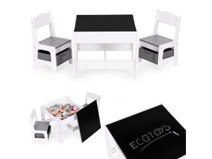 Detský set: stolík s tabuľou + 2 stoličky ECOTOYS