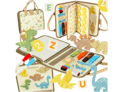 Tablica manipulacyjna sensoryczna montessori walizka dinozaury 171529