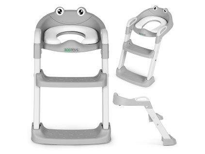 Detská WC nástavba so schodíkmi a madlami ECOTOYS, sivá