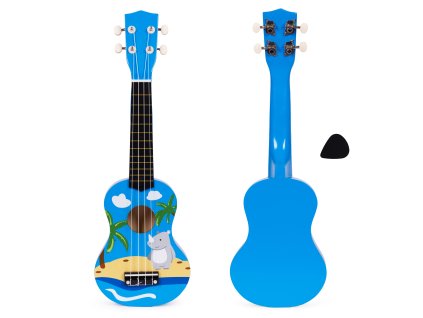 Detské ukulele drevená gitara 4 struny nylonové trsátko ECOTOYS