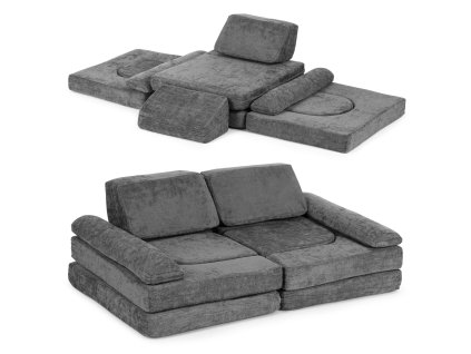 Veľká modulová detská pohovka 10 dielov, sivá pre 2 deti