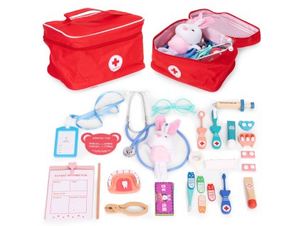 Drevená súprava malej lekárskej tašky pre deti 28 prvkov ECOTOYS