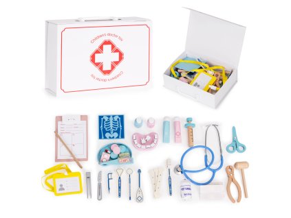Drevený lekársky kufrík 34 dielov, pre deti 3+