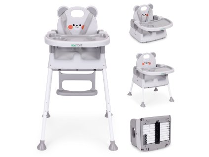 ECOTOYS 3v1 jedálenská stolička pre deti, šedá