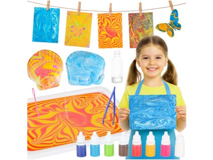Malowanie na wodzie ebru zestaw kreatywny artystyczny akcesoria 8 kolorow 179544