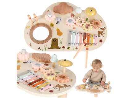 Stolik edukacyjny drewniany tablica muzyczna cymbalki talerze 179573