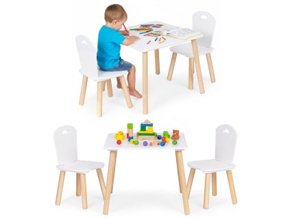 Detská nábytková zostava stôl + 2 stoličky biela ECOTOYS