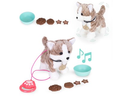 Interaktívny husky na vodítku – chodí, vrtí chvostom, 20 melódií