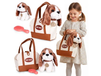 Plyšový pes vo vrecku maskot bígla pre dieťa + kefa na starostlivosť