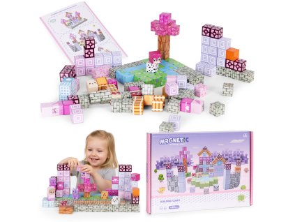 Magnetické stavebnice pre deti 140 kusov hádanka - ružová