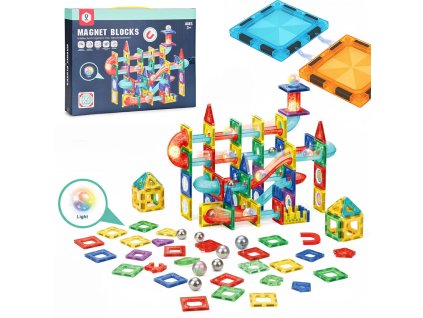 Magnetické bloky guľôčková dráha LED stavebné bloky culodrome 105 prvkov