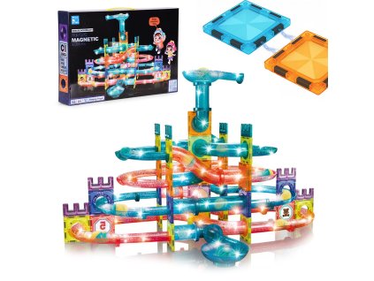 Magnetické tehličky guľôčková dráha LED stavebné bloky culodrome 166 prvkov
