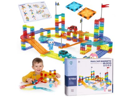 Magnetická autodráha sada 154 kusov LED autíčok