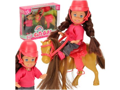 Lalka z konikiem dziewczynka zestaw rozowy 4 el 172531