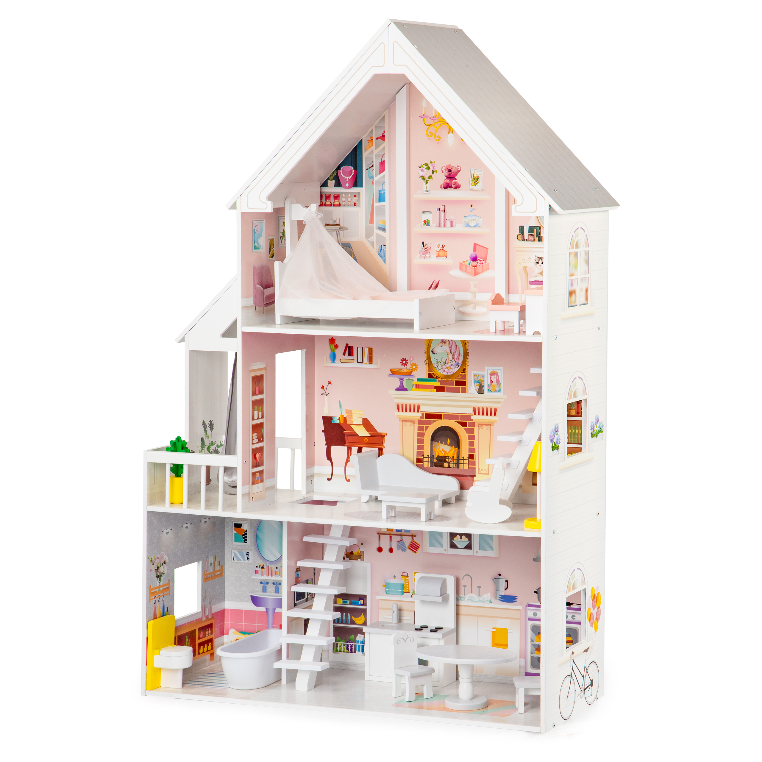 Drevený domček pre bábiky 3 poschodia XXL Powder Mansion ECOTOYS