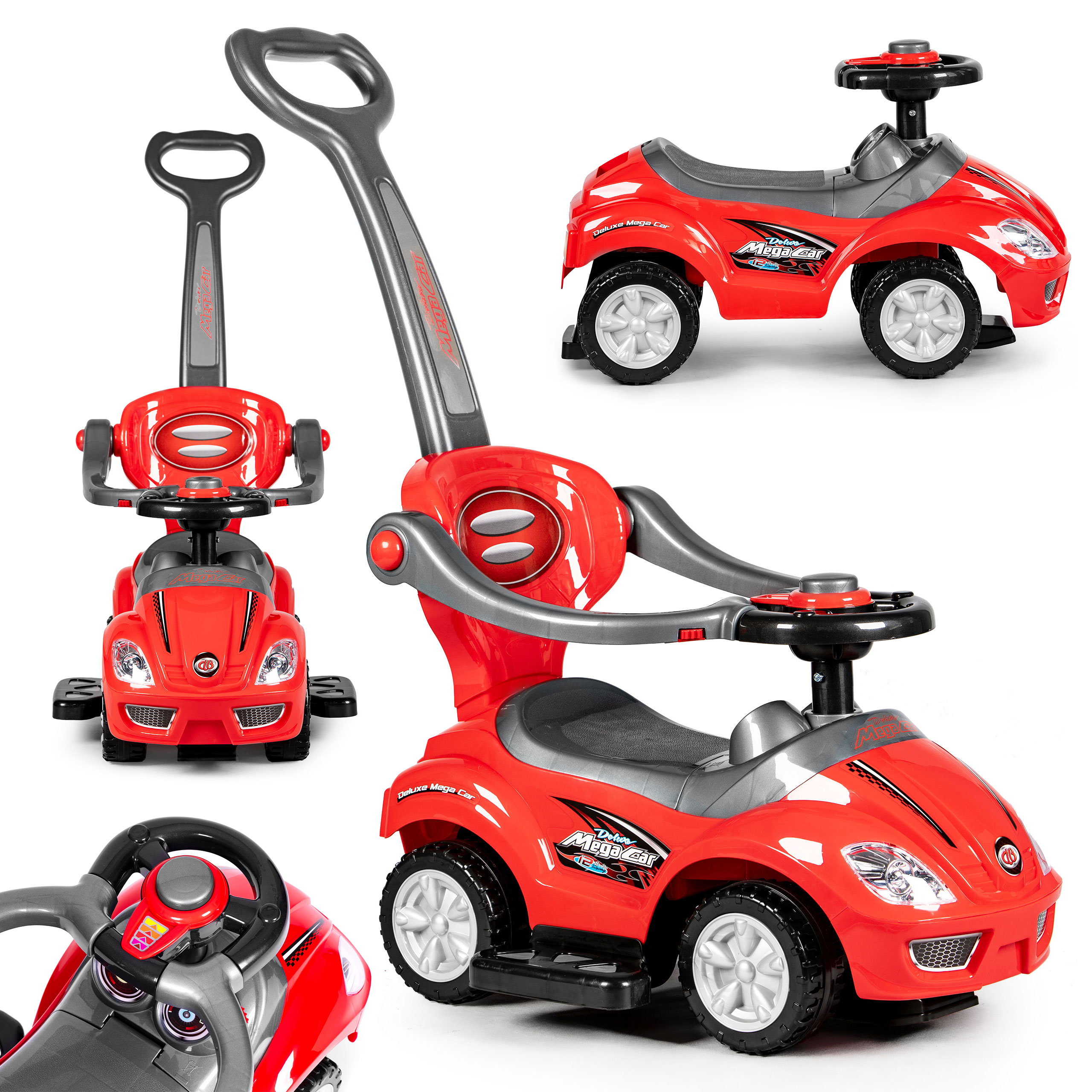 Jazdiace auto, chodítko, tlačiareň 3v1 deluxe - červená