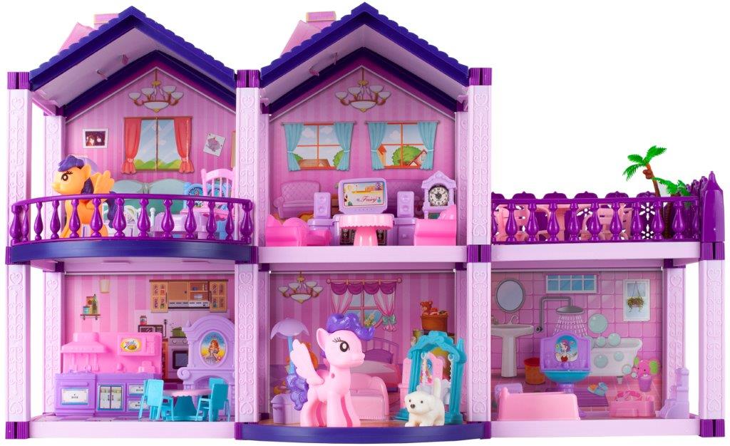 Vila pre bábiky a domček pre poníky s koňmi