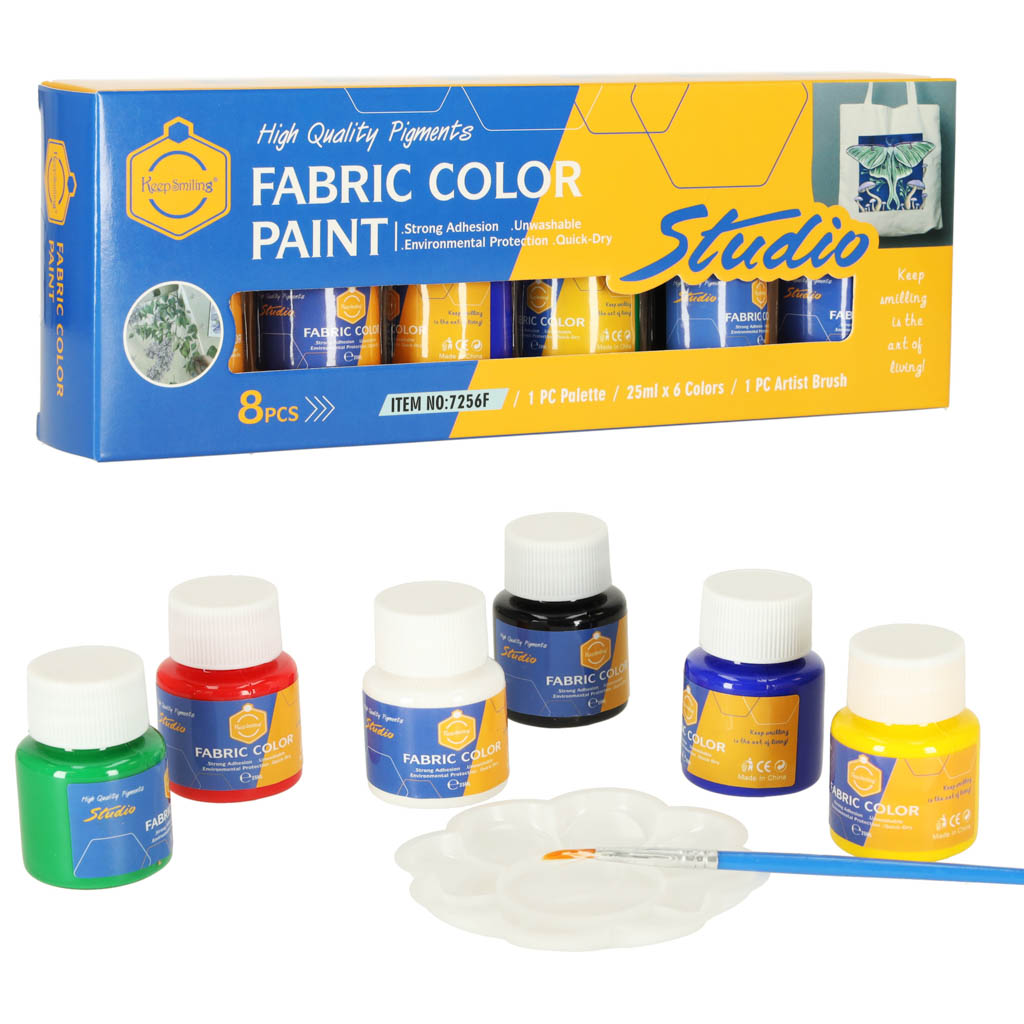 Farby na textil na oblečenie farby na obuv sada 6 farieb x 25 ml + paleta na maľovanie štetcom