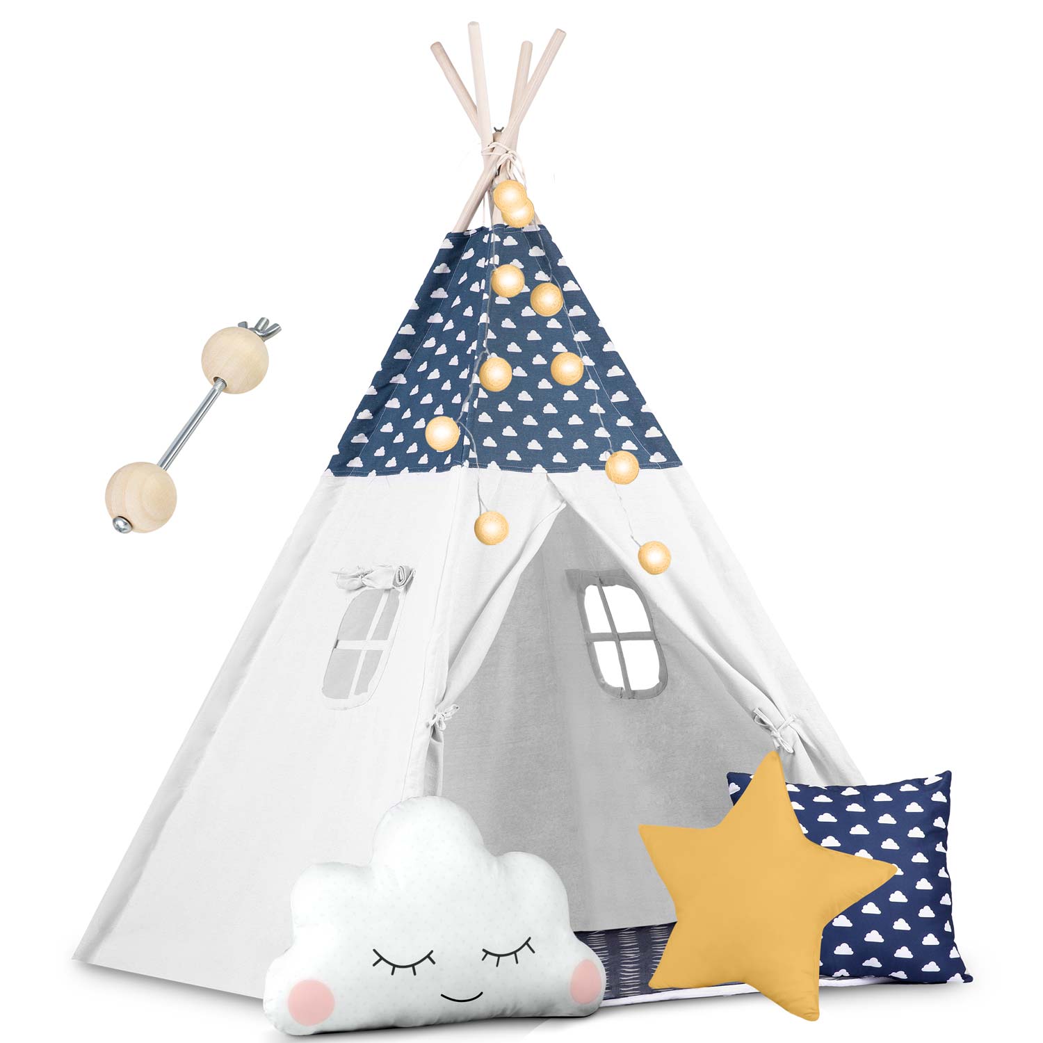 Detský stan Tepee so svetlami Nukido - námornícka modrá