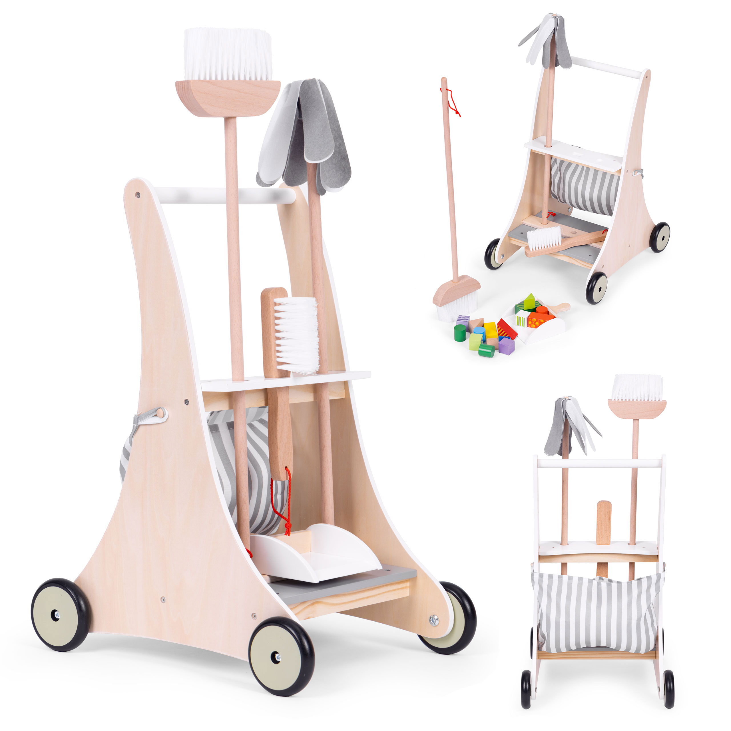 Detský drevený vozík na upratovanie ECOTOYS (5 doplnkov)