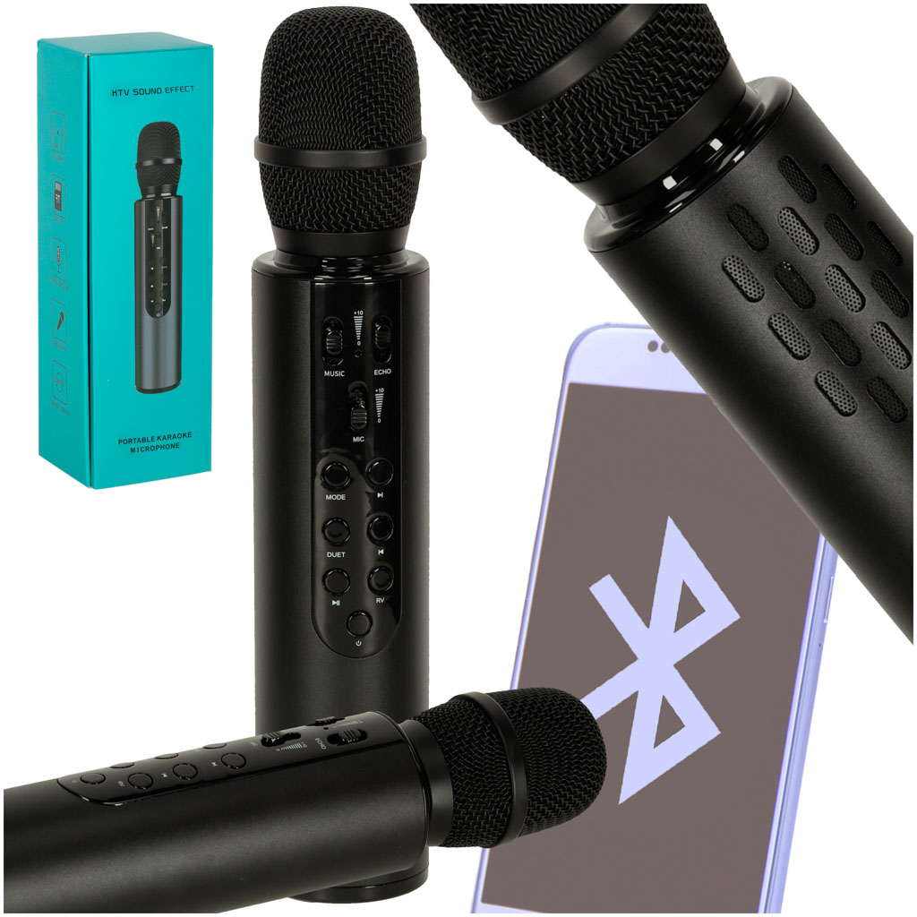 Bezdrôtový karaoke mikrofón Bluetooth čierny
