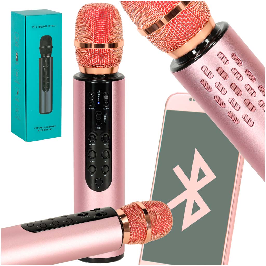 Bezdrôtový karaoke mikrofón Bluetooth ružový
