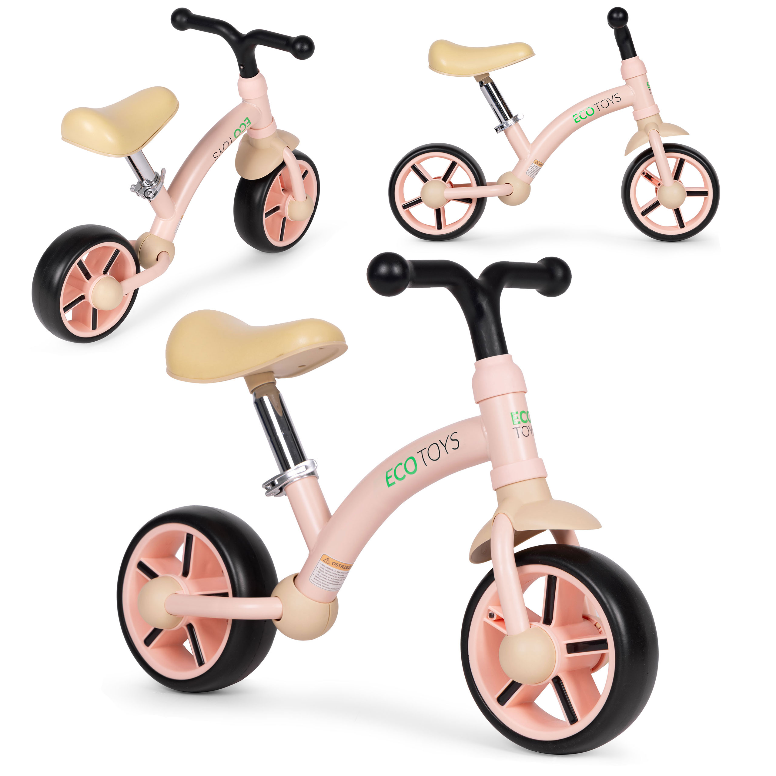 Detský bežecký bicykel EVA kolesá nastaviteľné sedlo ružové ECOTOYS
