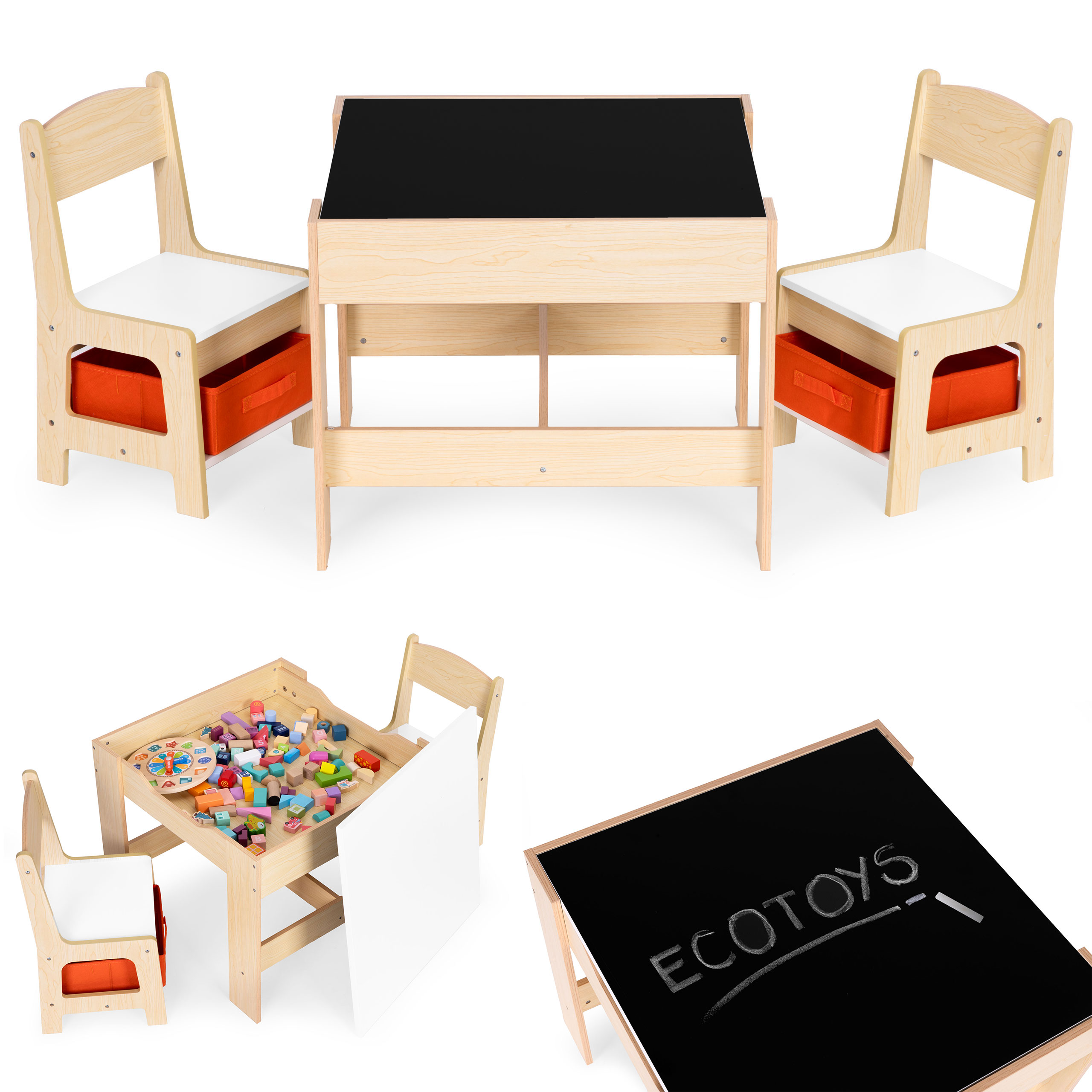 ECOTOYS detský set – stolík s tabuľou a 2 stoličky