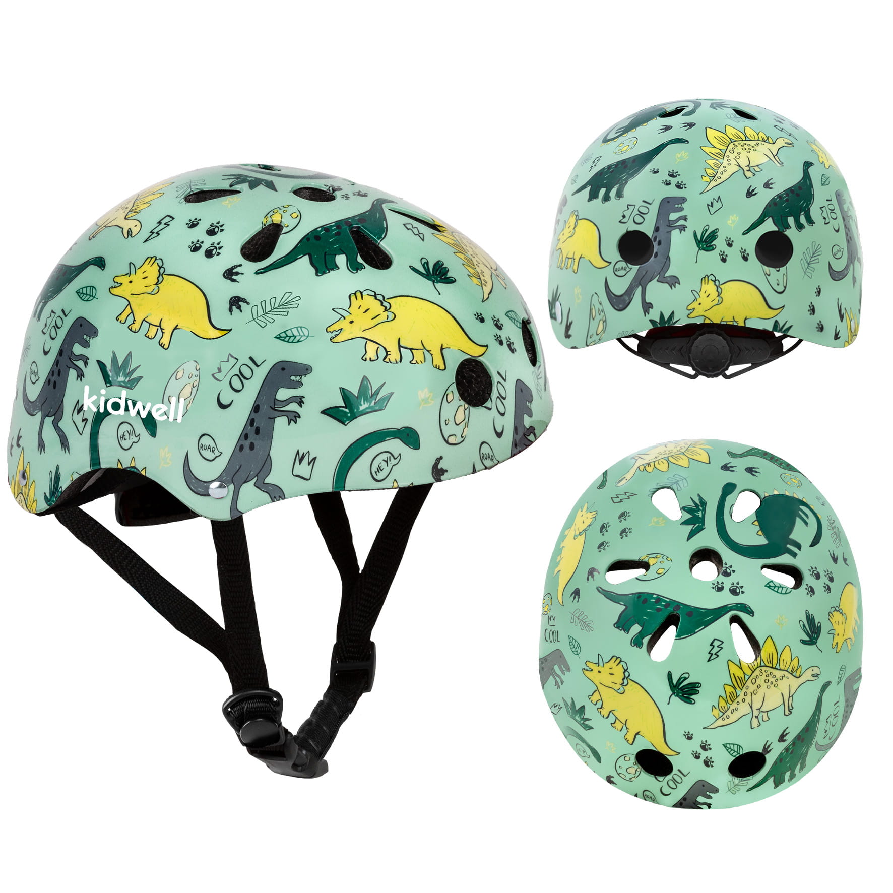Kidwell ORIX II detská prilba S 48-52 - zelený dinosaurus, bicykel/korčule/kolobežka