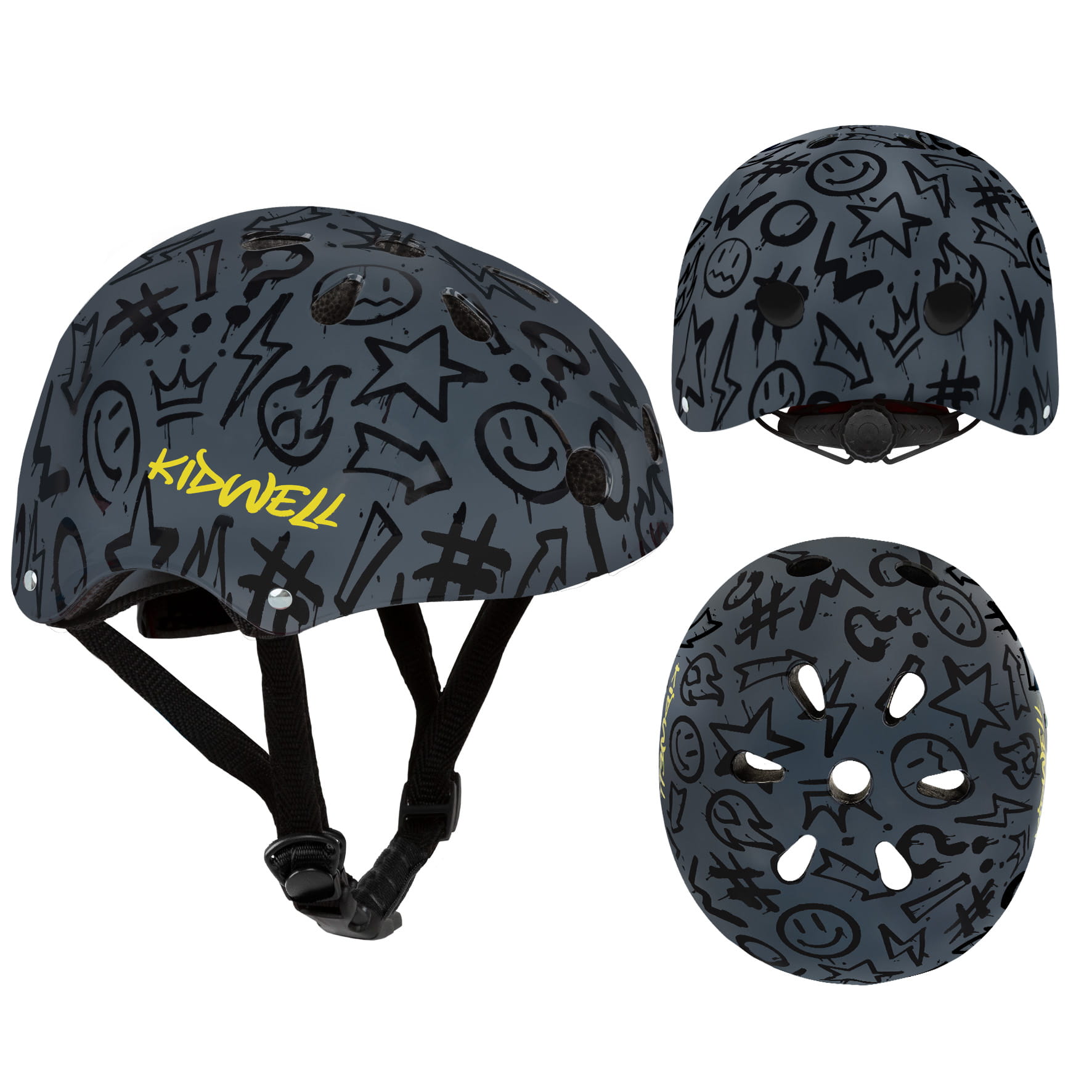Kidwell ORIX II detská prilba 52-56 cm Čierny Graffit – bicykel, korčule, kolobežka