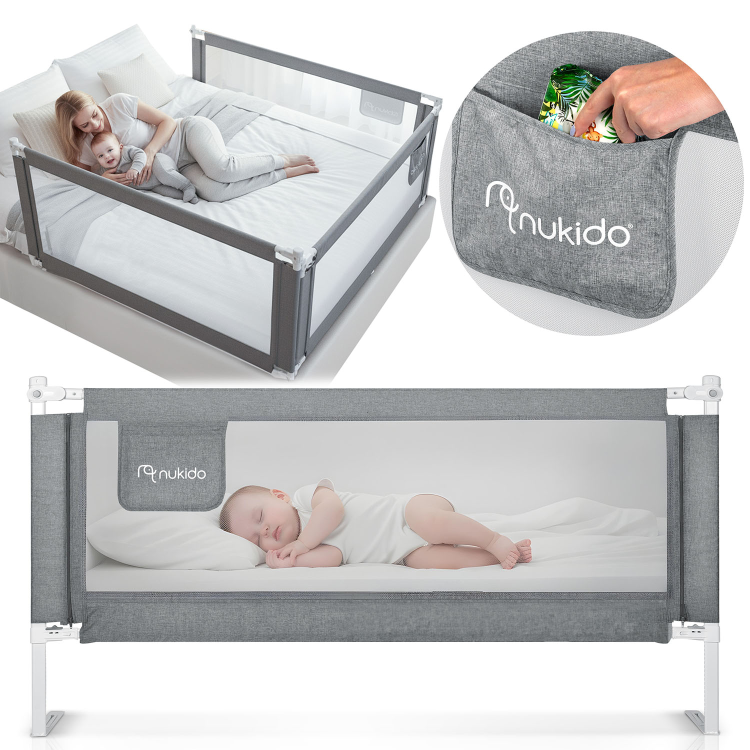 Zábrana na posteľ 200 cm Nukido NK-227 sivá
