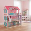 Domek dla lalek drewniany MDF mebelki 70cm rozowy LED 179853