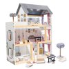 MDF drevený domček pre bábiky + nábytok 78cm čierny LED