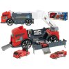 Transportér TIR 2v1 parkovací garáž hasiči + 3 auta červená