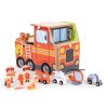 Drevená hasičská stanica 2v1 s vozidlami a 11 dielmi